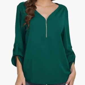 Casual V-neck chiffon blouse Dark Green Medium Loose fit